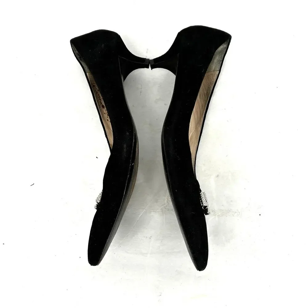 Coach Monroe Black Suede Kitten Heels Crystal Bow Pumps Women's Size 9